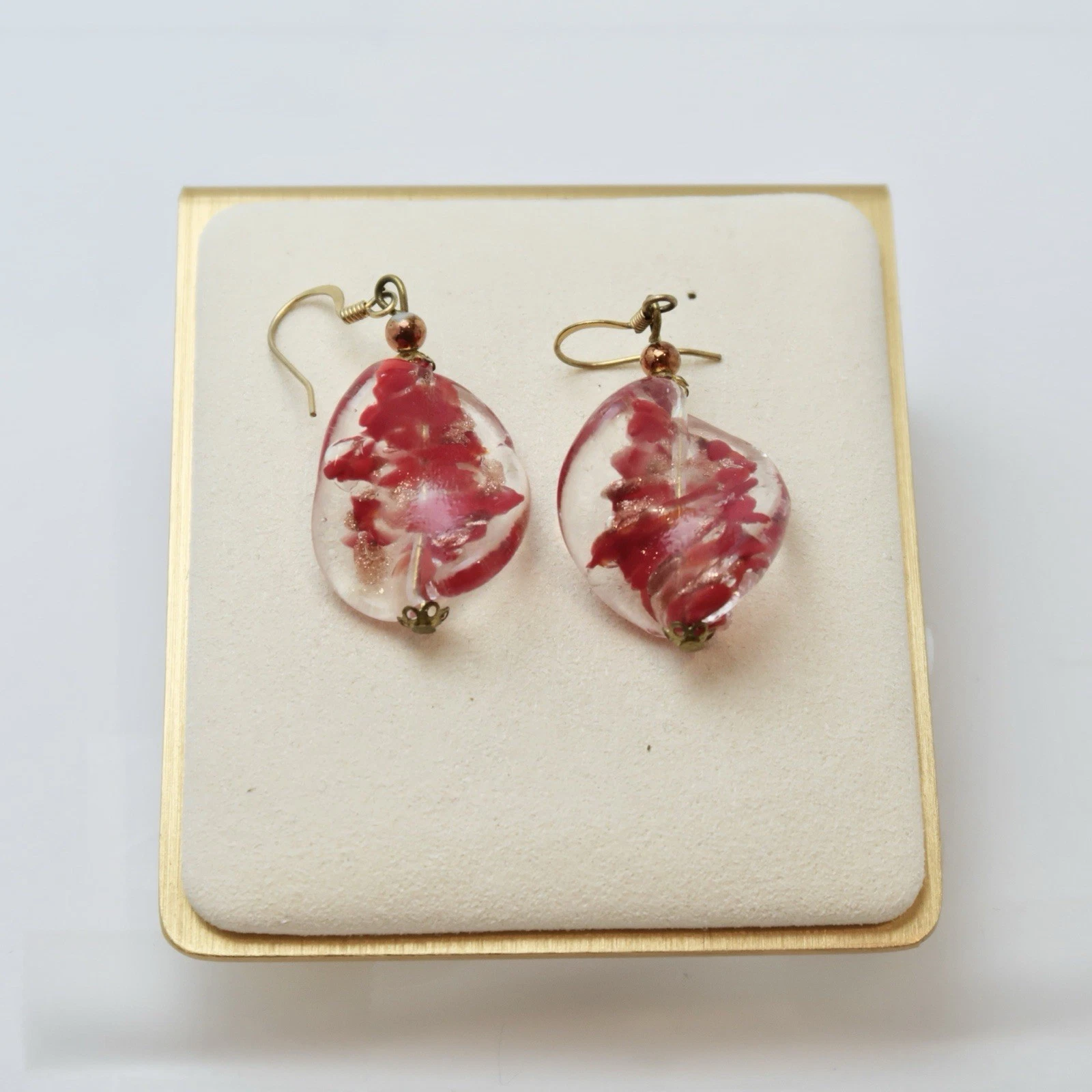 Floral Resin Glass Gold Accent Vintage Drop Earring Jewelry E27