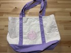 Trader Joe's Reusable Tote Bag Color Block Purple/White Cotton/Poly 21x13x6 — photo 1