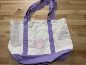 Trader Joe's Reusable Tote Bag Color Block Purple/White Cotton/Poly 21x13x6