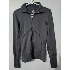 Nike Dri-FIT Full Zip Jacket Athletic Gym Workout Womens XS Black Thumbholes