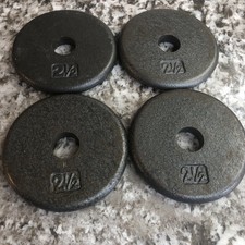  4 2.5 lb Standard Weight Plates 1" Hole Pancake Style Silver 10 lbs Total Set