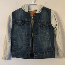 Levi  s kids boys/girl hooded denim jean jacket hooded coat distressed small 8/10