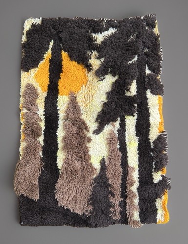 1970 Brown Yellow Orange Shag Latch Hook Rug Hanging Wall Art Mid ...