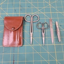 La Cross Tweezers 625-25 USA 3" Flat Tip  Scissors Set Leather Lot of 5 Vintage