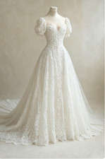 Fairy White Ivory Wedding Dresses with Short Sleeves Tulle A Line Bridal Gowns