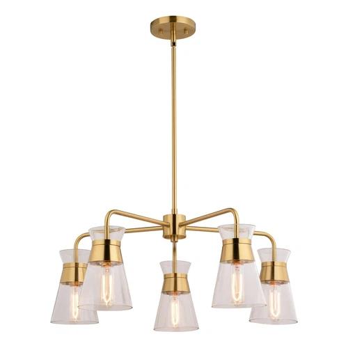 Harper 27-in. W 5 Light Chandelier Natural Brass - Picture 1 of 6