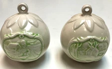 Two Vintage Byron Molds 1970's Ceramic Christmas Ornaments Winter Scenes Green