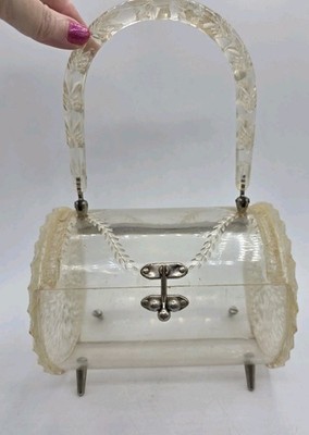 vintage bag ルーサイトバッグ 丸筒 50‘s Lucite Vintage 1950's Clear Lucite Barrel Purse Faceted Box Handbag Bag