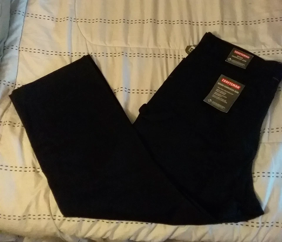 CALÇA DE TRABALHO Masculina CRAFTSMAN~Denim CARPENTER 42 X 30 Preta Nova MSRP $50 - Imagem 2 de 4