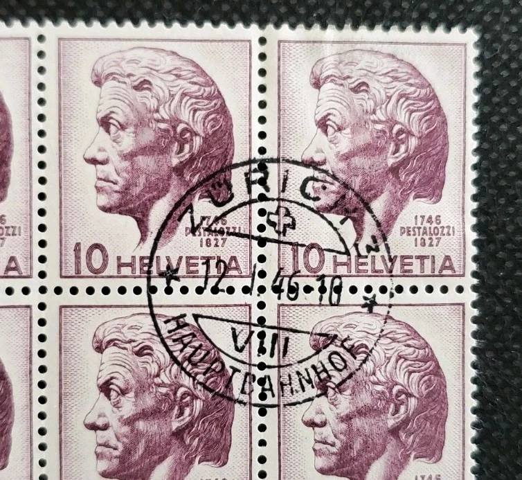 FDC 1946 Switzerland Stamps PESTALOZZI Blocks: Scott 306 Michel 469 + B.I.E. - Image 4 of 4