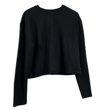 Ugg Womens Crewneck Cropped Pullover Sweatshirt sz L Black Comfy Cozy Athleisure