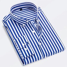 Mens Dress Shirts Long Sleeves Slim Fit Camisas Striped Cotton Casual Shirts Top