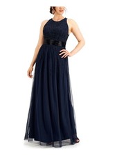 JKARA Womens Navy Sleeveless Full-Length Evening Empire Waist Dress 12