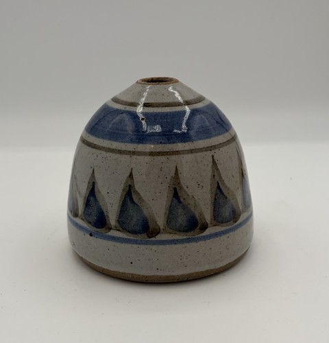 Teardrop Blue Brown Speckled Retro Studio Art Pottery Domed Bud Weed Vase 4.5"