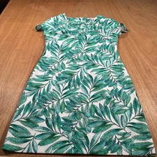 Tommy Hilfiger Sheath Dress Womens 6 White Green Tropical Leaf Keyhole Grommet