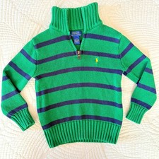 Polo Ralph Lauren Boys 4T Green  Blue Striped Quarter-Zip Sweater