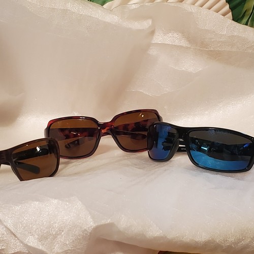 LOT OF 3 SUNCLOUD SUNGLASSES, TORTOISE, BLACK, WOOD, VOUCHER,TAILGATE,COOKIE