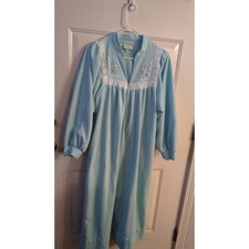 Gilligan O'Malley Vintage Light Blue Velour Nightgown Lace, Floral Embroidery LG