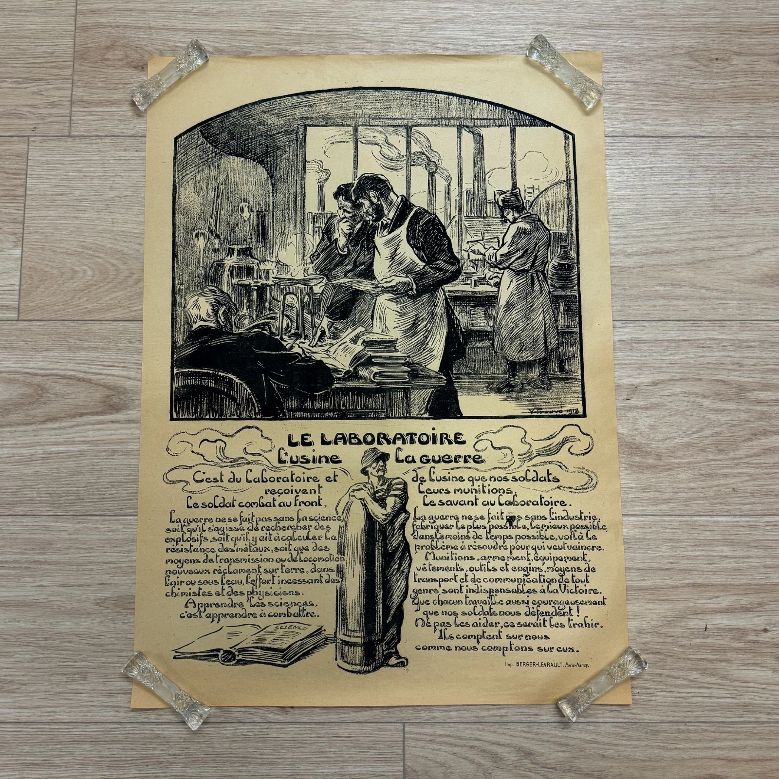 Affiche Victor Prouvé Le laboratoire l’usine la guerre 1918 WW1