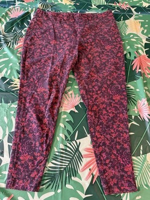 Terra & Sky 1X Burgundy Red Purple Floral Stretch Cropped Leggings 16W/18W