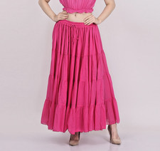 Women's 12 Yard 100 Cotton, 4 Tiered Boho,Flamenco,Gypsy Hippie Pink Skirts -US