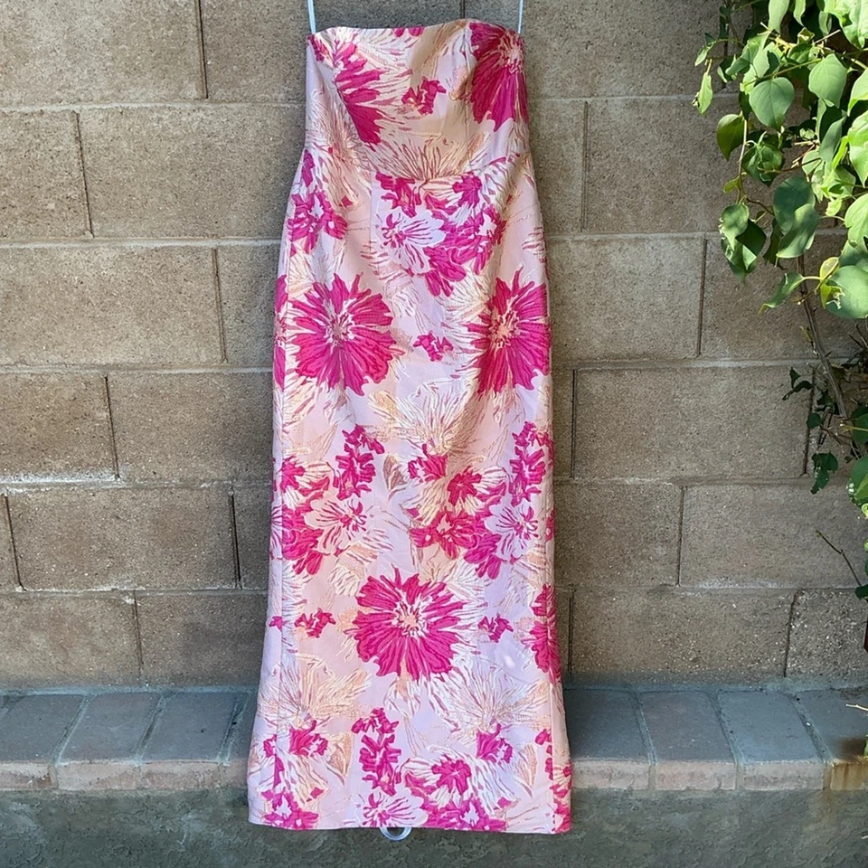 Nuevo con etiquetas Vestido Alfred Sung Sin Tirantes Floral Jacquard Columna Talla 10 Rosa D877HPJ Foto 2 de 4