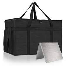 XXXL Insulated Food Delivery Bag Pizza Cooler Hard Bottom Bolsa Termica - Black
