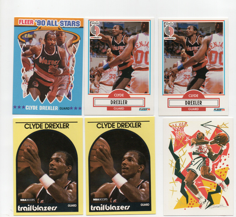 CLYDE DREXLER PORTLAND BLAZERS 1990-91 NBA HOOPS YELLOW FLEER 6X LOT PACK FRESH