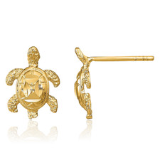 14K Solid Yellow Gold Turtle Stud Earrings