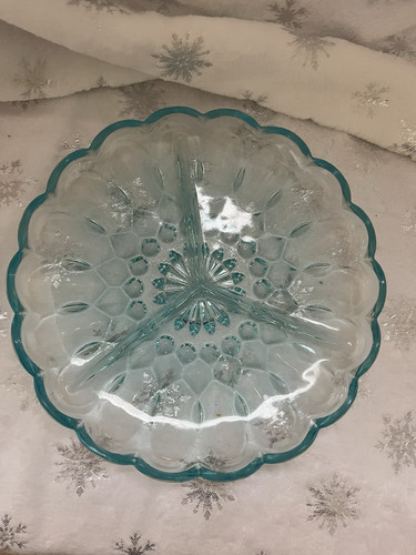 Vintage Anchor Hocking Fairfield Light Blue 3 Part Divided Relish Dish GU 1970s - Picture 1 of 3