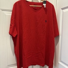 Polo Ralph Lauren Mens Red VNeck T-Shirt XXL Blue Navy Pony Logo NWT 100 Cotton