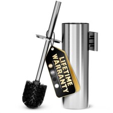 Silver Modern Toilet Brush and Holder Set with Wall Mount - Stainless Steel T...