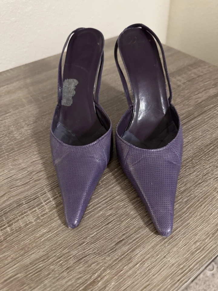 Delman Púrpura Punta de Cuero Lagarto Eslinga Trasera Tacones de Aguja Para Mujer’s 9.5 Foto 2 de 4