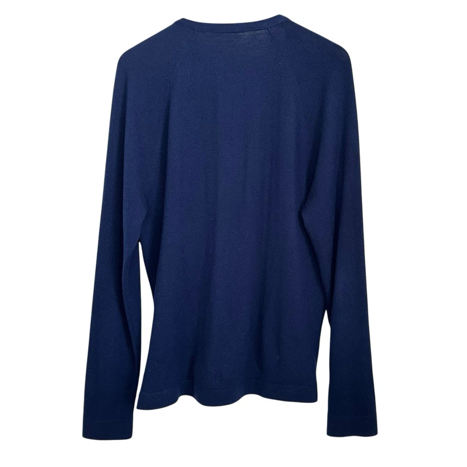 Cárdigan Elie Tahari Mujer Lana Merino Gamuza Cuero Talla Grande Azul Abotonado Foto 2 de 4