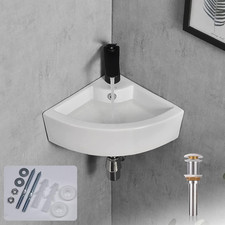 18" X 13" Corner Bathroom Sink with Pop up Drain and Installation Kit,Wall Mount