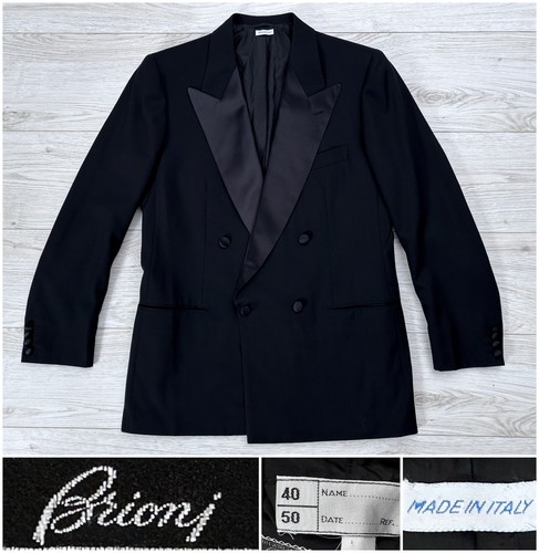 Vintage Brioni Double-Breasted Black Peak Lapel Tuxedo Dinner Jacket, 40R 38R