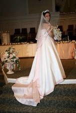 Size 14 David  s Bridal White/Pink Wedding Gown