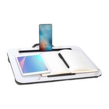 Portable Lap Desk for Up to 16 Laptops, Tablet Slot Cushion - White Marble