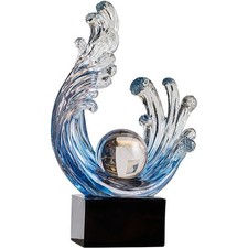 Modern Abstract Decorative Wave Statue, Blue Abstract Art Home Decor,Crystal ...