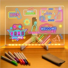 LED Note Board with Colors, Light Up Acrylic Message Board, Glowing Acrylic D...