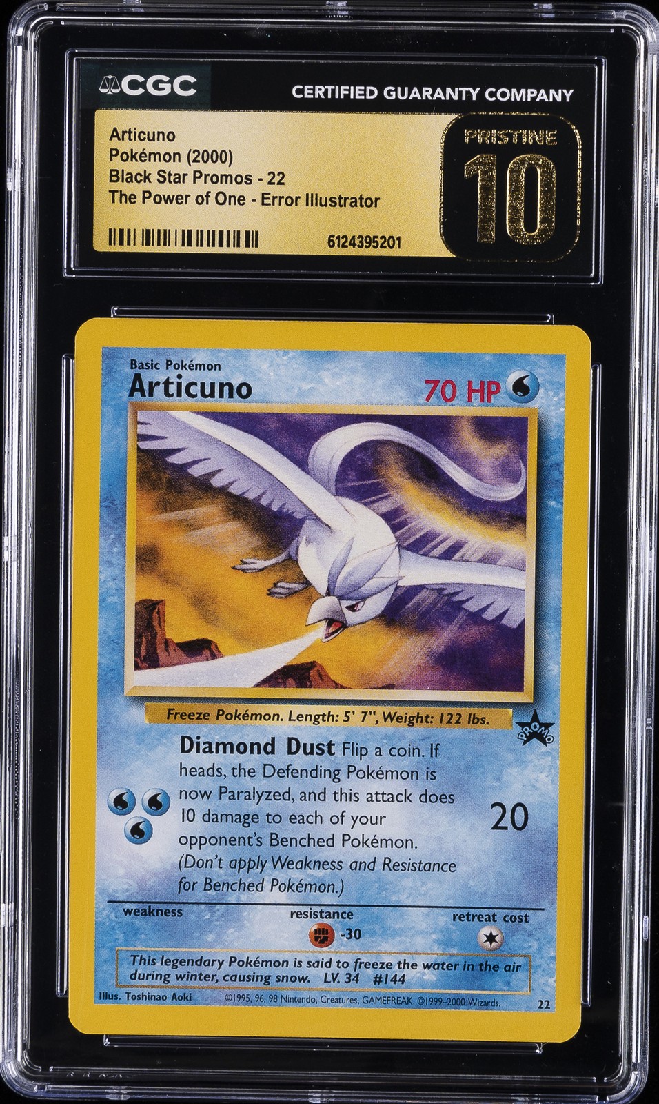 2000 POKÉMON BLACK STAR PROMOS #22 ARTICUNO CGC 10 PRISTINE
