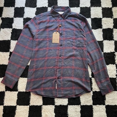 Weatherproof Vintage Luxe Flannel Shirt Mens Small Dark Forest Gray Red Plaid