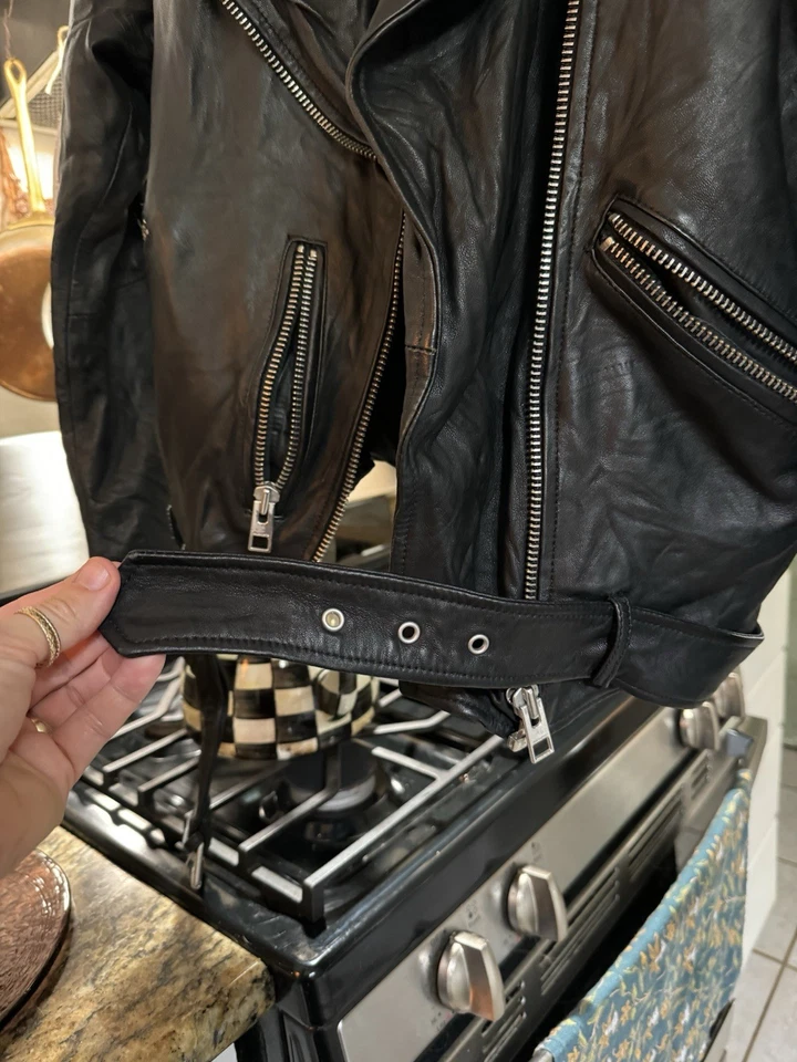 Jaqueta de motociclista All Saints couro de ovelha tamanho 10 usada duas vezes - Imagem 2 de 4
