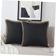 Set of 2 Farmhouse Throw Pillow Covers - Burlap 18" x 18" Pack of 2 Black