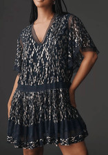 Maeve V-Neck Lurex Tiered Mini Dress Size XS