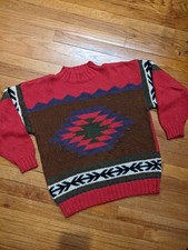 Vintage 90s Liz Wear Women's Heavy Aztec Abstract Knit Sweater sz M