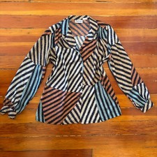 80s True Vintage Maximalist Striped Blouse Made in USA Lady Diplomat MEDIUM
