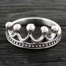 925 Sterling Silver Charming Princess Tiara Crown Studded Ring Size 5-9