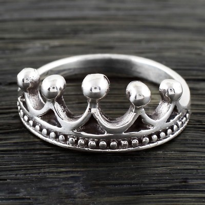 925 Sterling Silver Charming Princess Tiara Crown Studded Ring Size 5-9 ...