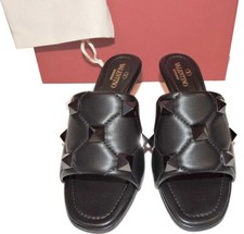 Valentino Roman Studs Sandals Rockstuds Quilted Leather Slides Mules 37.5 - $970